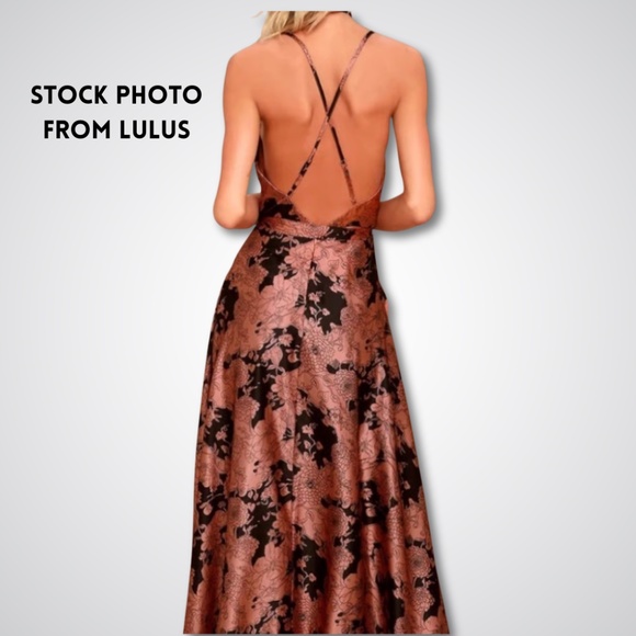 Lulu's Tea Gardens Rusty Rose Floral Print Satin Maxi Dress - NWT - Picture 4 of 5